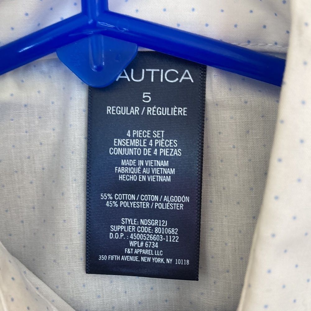 Nautica Shirt Vest Bow Tie Combo Boys Size 5 Grey Blue White - Picture 5 of 9
